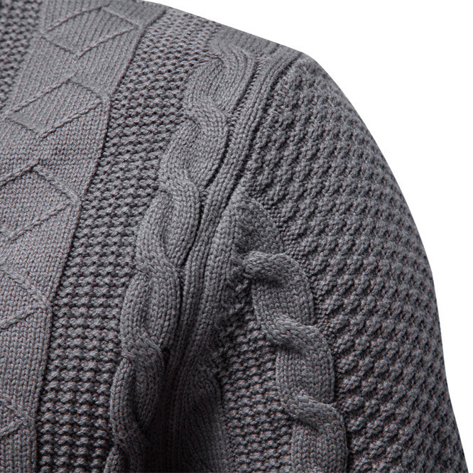 Cardigan masculin tricotat, cu fermoar și guler înalt, jacquard uni, pentru iarnă