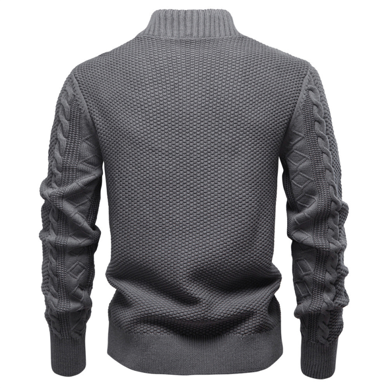 Cardigan masculin tricotat, cu fermoar și guler înalt, jacquard uni, pentru iarnă