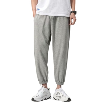 Pantaloni sport gri pentru bărbați, cropped, casual, croială dreaptă până la gleznă