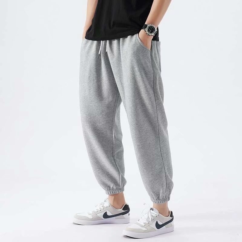 Pantaloni sport gri pentru bărbați, cropped, casual, croială dreaptă până la gleznă