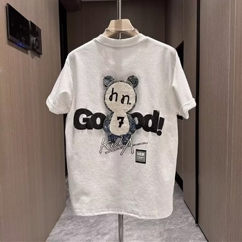 Ανδρική χαλαρή T‑shirt με στρογγυλή λαιμόκοψη, αστικό σχέδιο με εκτύπωση, κοντά μανίκια, καλοκαίρι 2024