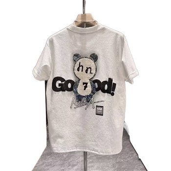Ανδρική χαλαρή T‑shirt με στρογγυλή λαιμόκοψη, αστικό σχέδιο με εκτύπωση, κοντά μανίκια, καλοκαίρι 2024