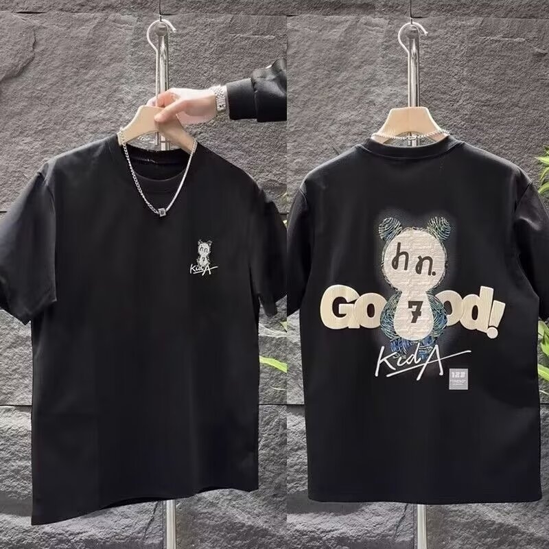 Ανδρική χαλαρή T‑shirt με στρογγυλή λαιμόκοψη, αστικό σχέδιο με εκτύπωση, κοντά μανίκια, καλοκαίρι 2024