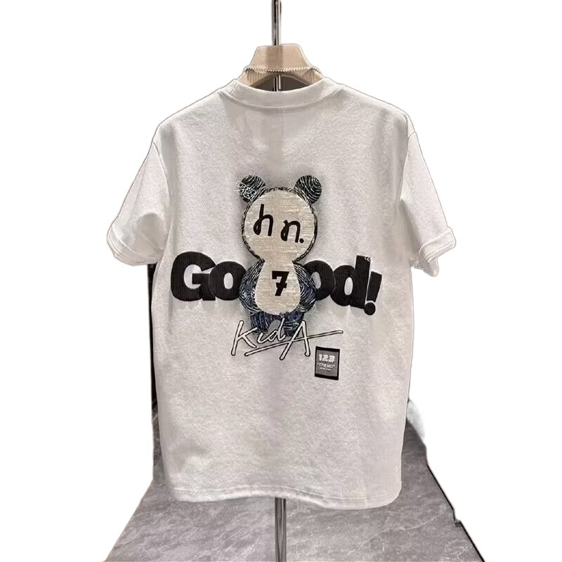 Ανδρική χαλαρή T‑shirt με στρογγυλή λαιμόκοψη, αστικό σχέδιο με εκτύπωση, κοντά μανίκια, καλοκαίρι 2024