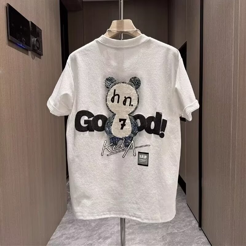 Ανδρική χαλαρή T‑shirt με στρογγυλή λαιμόκοψη, αστικό σχέδιο με εκτύπωση, κοντά μανίκια, καλοκαίρι 2024
