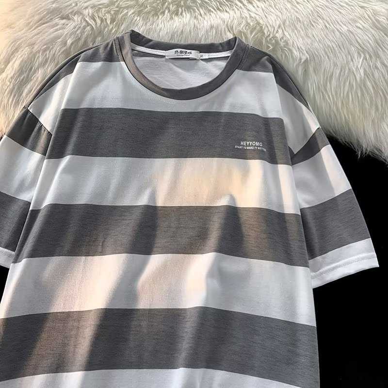 Ανδρικό κοντομάνικο T‑shirt με ρίγες για καλοκαίρι, στρογγυλός λαιμός