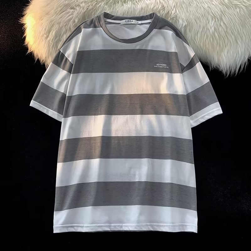 Ανδρικό κοντομάνικο T‑shirt με ρίγες για καλοκαίρι, στρογγυλός λαιμός