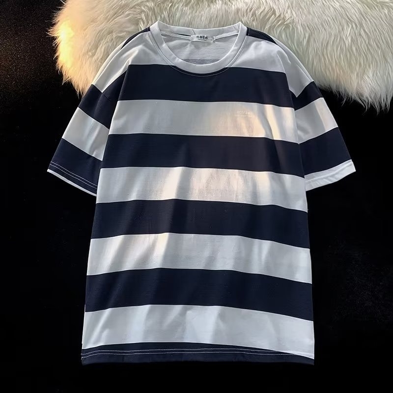 Ανδρικό κοντομάνικο T‑shirt με ρίγες για καλοκαίρι, στρογγυλός λαιμός