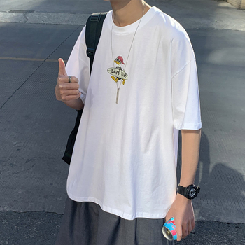 Ανδρική κοντομάνικη T‑shirt για καλοκαίρι, χαλαρή εφαρμογή, κορεατικό στυλ, εκτύπωση με καρτούν