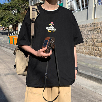 Ανδρική κοντομάνικη T‑shirt για καλοκαίρι, χαλαρή εφαρμογή, κορεατικό στυλ, εκτύπωση με καρτούν