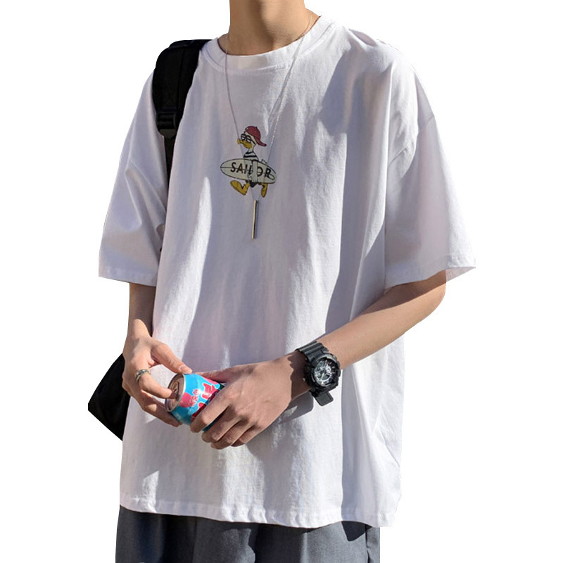 Ανδρική κοντομάνικη T‑shirt για καλοκαίρι, χαλαρή εφαρμογή, κορεατικό στυλ, εκτύπωση με καρτούν