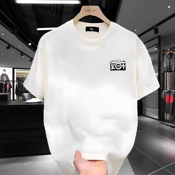 Ανδρικό κοντομάνικο T-shirt από 100% βαμβάκι, βαρύ υλικό, καλοκαίρι streetwear μόδα, νέο μοντέλο 2026, στρογγυλή λαιμόκοψη.