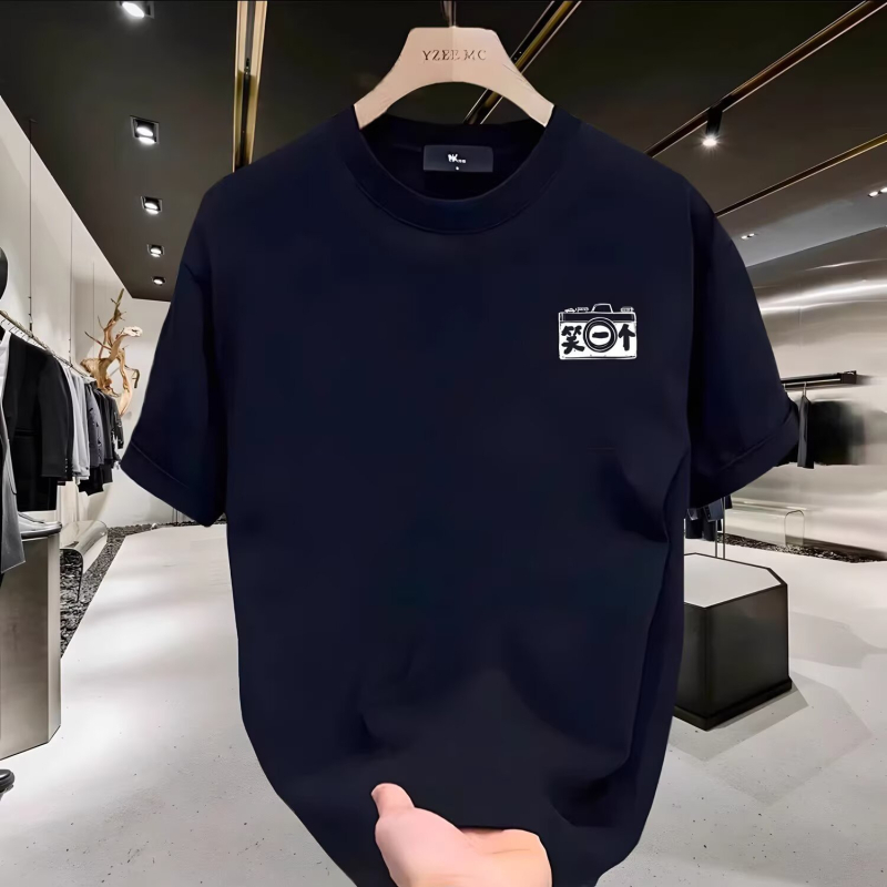 Ανδρικό κοντομάνικο T-shirt από 100% βαμβάκι, βαρύ υλικό, καλοκαίρι streetwear μόδα, νέο μοντέλο 2026, στρογγυλή λαιμόκοψη.