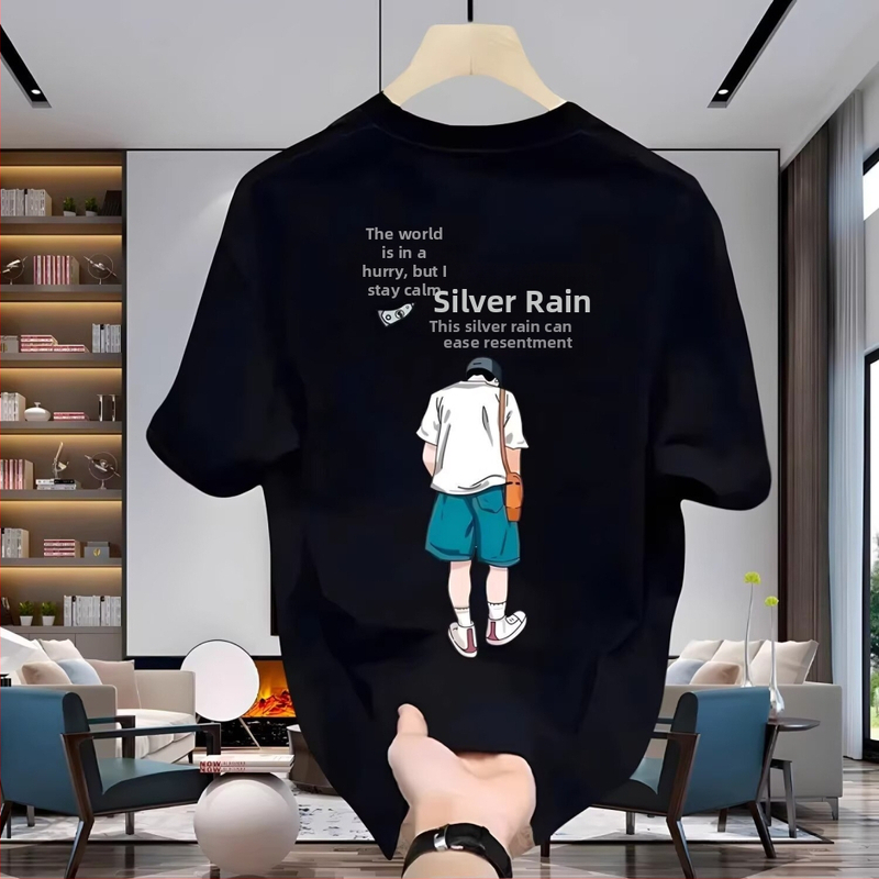 Pánske tričko s krátkym rukávom z čistej bavlny s vysokou gramážou, letná streetwear móda, nový top s okrúhlym výstrihom pre rok 2026.