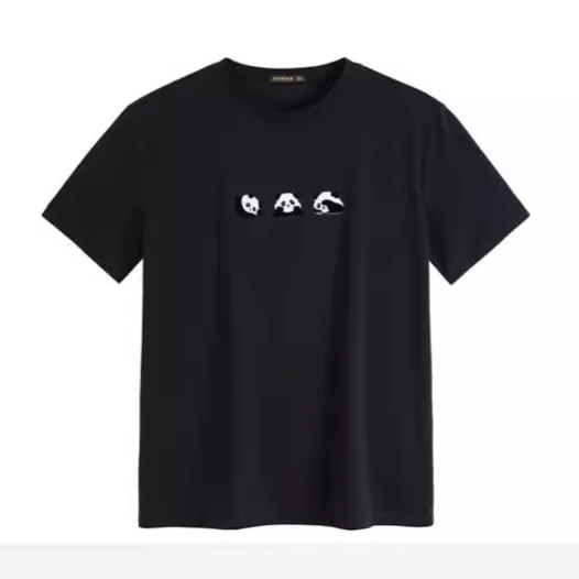 Ανδρική T‑shirt σε μεγάλο μέγεθος με εκτύπωση panda, χαλαρή γραμμή, κοντά μανίκια, στρογγυλός λαιμός
