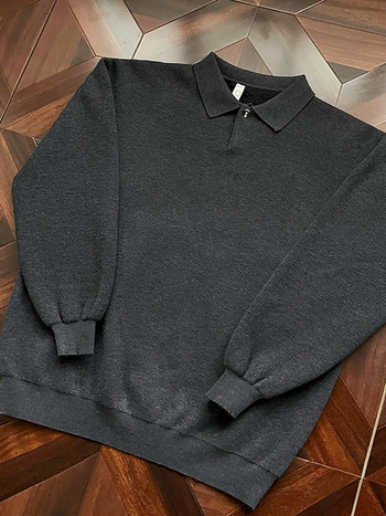 Ανδρικό πλεκτό πουλόβερ με γιακά, fleece επένδυση, μονόχρωμο, θερμικό για φθινοπωρινό-χειμερινό, κορεατικού στυλ