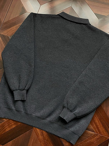 Ανδρικό πλεκτό πουλόβερ με γιακά, fleece επένδυση, μονόχρωμο, θερμικό για φθινοπωρινό-χειμερινό, κορεατικού στυλ