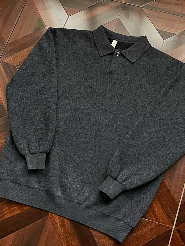 Ανδρικό πλεκτό πουλόβερ με γιακά, fleece επένδυση, μονόχρωμο, θερμικό για φθινοπωρινό-χειμερινό, κορεατικού στυλ
