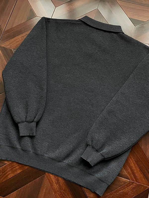 Ανδρικό πλεκτό πουλόβερ με γιακά, fleece επένδυση, μονόχρωμο, θερμικό για φθινοπωρινό-χειμερινό, κορεατικού στυλ