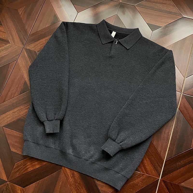 Ανδρικό πλεκτό πουλόβερ με γιακά, fleece επένδυση, μονόχρωμο, θερμικό για φθινοπωρινό-χειμερινό, κορεατικού στυλ