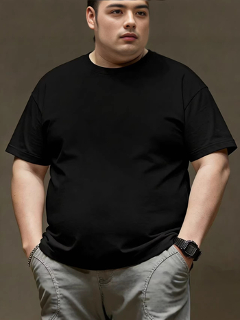 Ανδρικό σε μεγάλο μέγεθος μονόχρωμο T‑shirt, χαλαρή γραμμή, κοντά μανίκια, στρογγυλή λαιμόκοψη