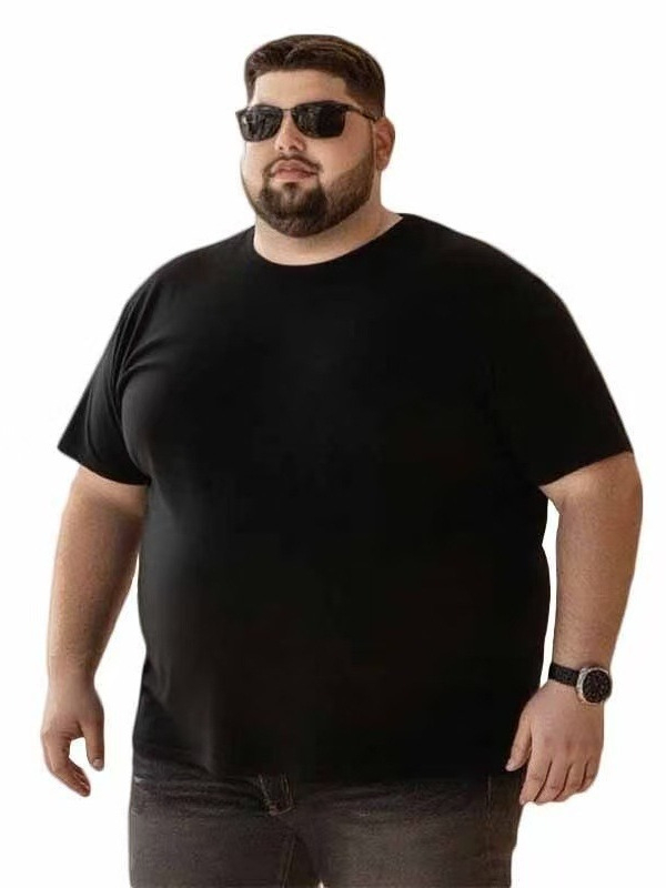 Ανδρικό σε μεγάλο μέγεθος μονόχρωμο T‑shirt, χαλαρή γραμμή, κοντά μανίκια, στρογγυλή λαιμόκοψη
