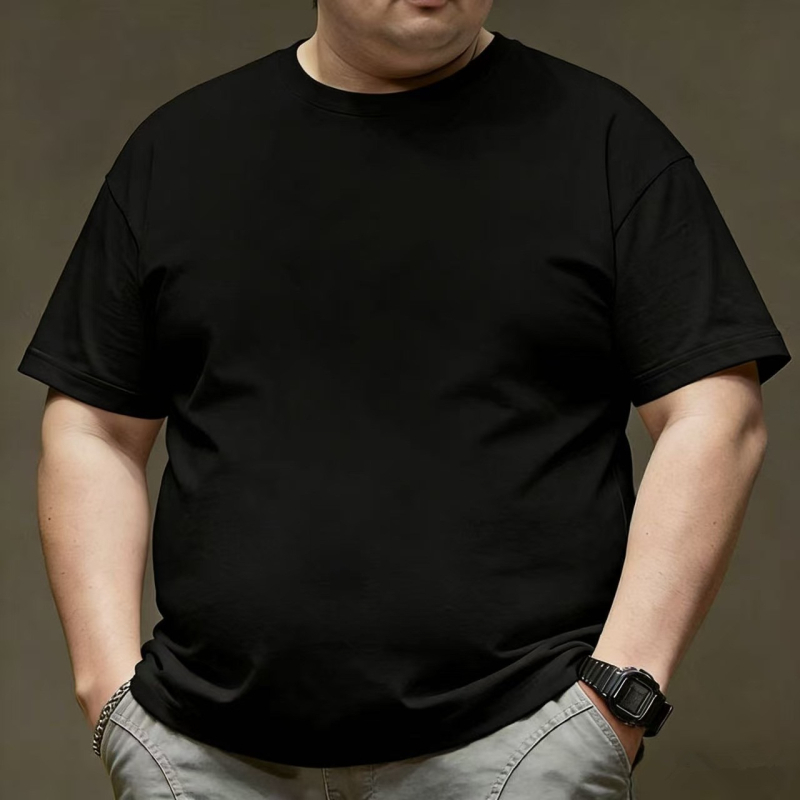 Ανδρικό σε μεγάλο μέγεθος μονόχρωμο T‑shirt, χαλαρή γραμμή, κοντά μανίκια, στρογγυλή λαιμόκοψη