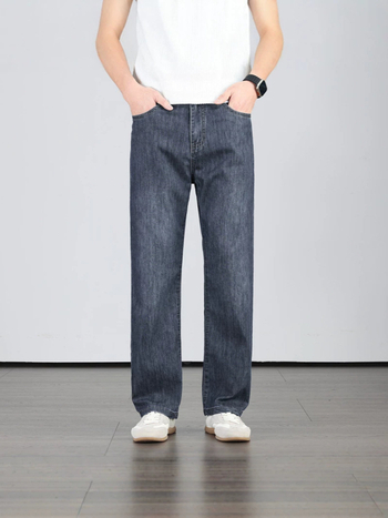 Pantaloni denim pentru bărbați, vară, croială dreaptă, subțiri, cu stretch ușor, respirabili și confortabili pentru piele