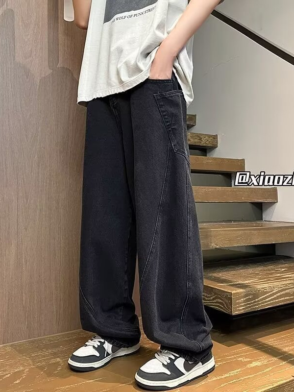 Blugi în stil american de lucru pentru bărbați, patchwork vintage spălate, croială lejeră, drepti și largi, pantaloni casual pentru primăvară și toamnă