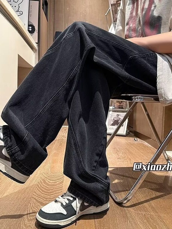 Blugi în stil american de lucru pentru bărbați, patchwork vintage spălate, croială lejeră, drepti și largi, pantaloni casual pentru primăvară și toamnă