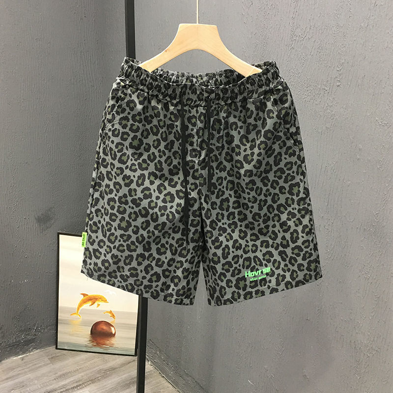 Șorturi pentru bărbați, imprimeu leopard în stil american, uscare rapidă, respirabile, croială largă, vară.
