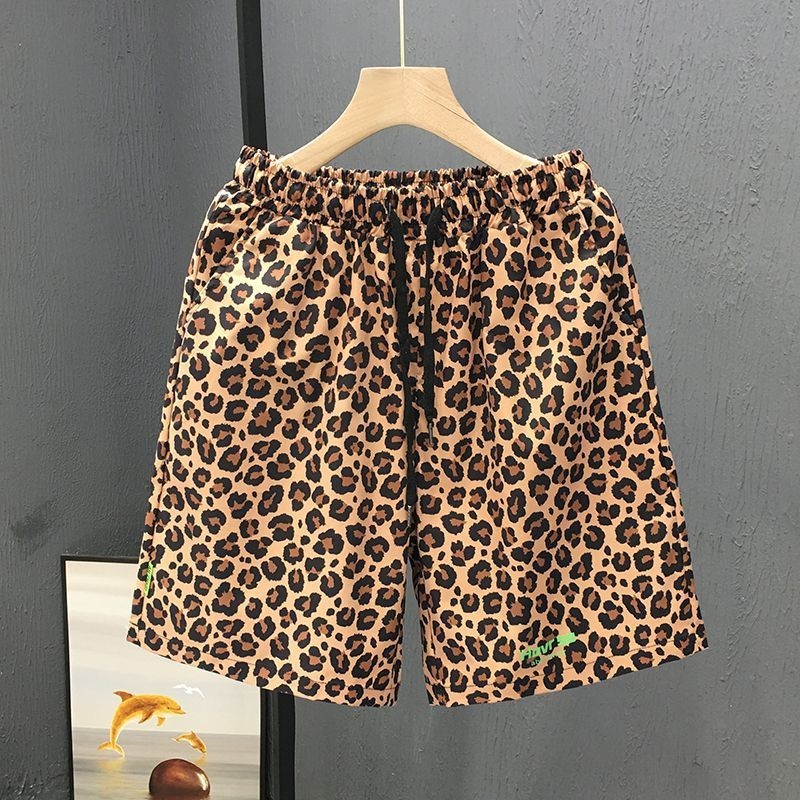Șorturi pentru bărbați, imprimeu leopard în stil american, uscare rapidă, respirabile, croială largă, vară.