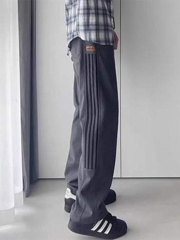 Pantaloni trening largi de bărbați, cu dungi, casual, pentru primăvară și toamnă, stil retro sport, talie elastică