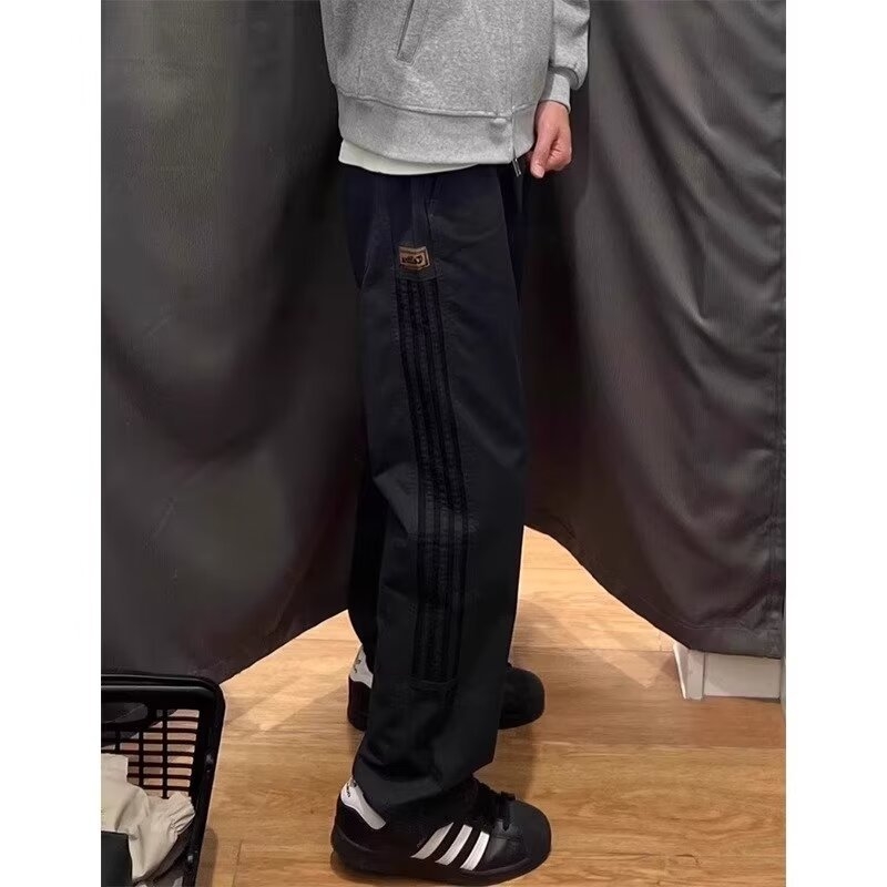 Pantaloni trening largi de bărbați, cu dungi, casual, pentru primăvară și toamnă, stil retro sport, talie elastică