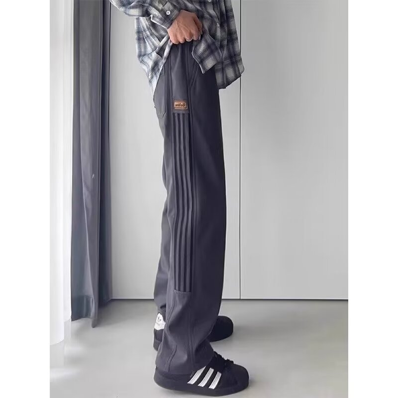 Pantaloni trening largi de bărbați, cu dungi, casual, pentru primăvară și toamnă, stil retro sport, talie elastică