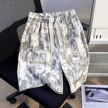 Șorturi de lucru lejere pentru bărbați, tie-dye, croială relaxată, vară sport, amestec poliester