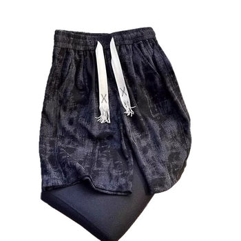 Șorturi de lucru lejere pentru bărbați, tie-dye, croială relaxată, vară sport, amestec poliester