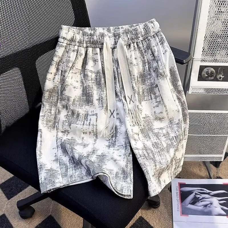 Șorturi de lucru lejere pentru bărbați, tie-dye, croială relaxată, vară sport, amestec poliester