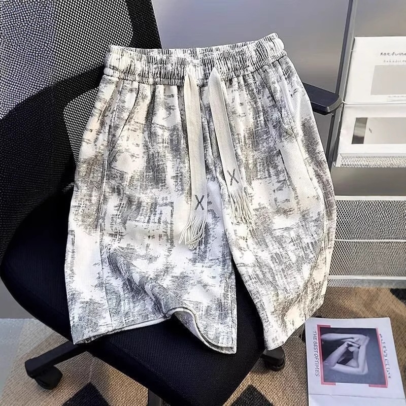 Șorturi de lucru lejere pentru bărbați, tie-dye, croială relaxată, vară sport, amestec poliester