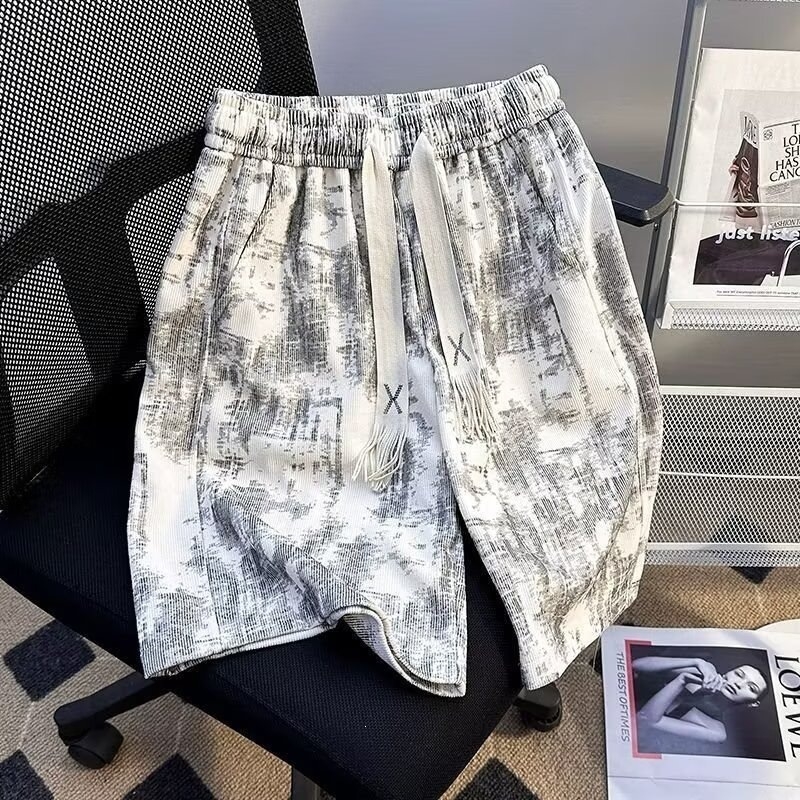 Șorturi de lucru lejere pentru bărbați, tie-dye, croială relaxată, vară sport, amestec poliester