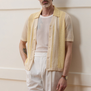 Polo pentru bărbați, din tricot cu decupaje, mâneci scurte, dungi, material ice silk BK0067