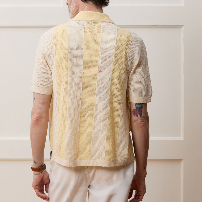 Polo pentru bărbați, din tricot cu decupaje, mâneci scurte, dungi, material ice silk BK0067