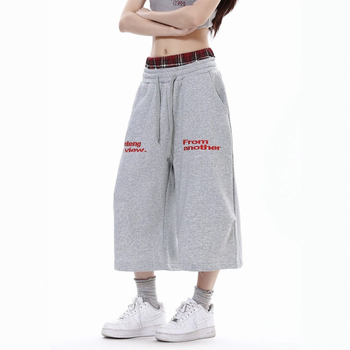 Pantaloni trening retro americani pentru bărbați și femei, vară 2026, croială subțire, lejeri, largi, drepti, lungime cropped