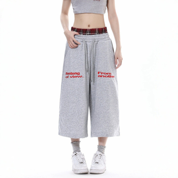 Pantaloni trening retro americani pentru bărbați și femei, vară 2026, croială subțire, lejeri, largi, drepti, lungime cropped
