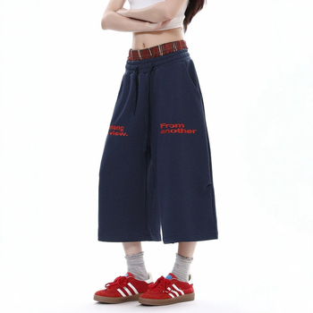 Pantaloni trening retro americani pentru bărbați și femei, vară 2026, croială subțire, lejeri, largi, drepti, lungime cropped