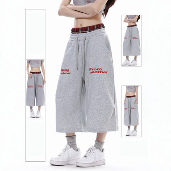Pantaloni trening retro americani pentru bărbați și femei, vară 2026, croială subțire, lejeri, largi, drepti, lungime cropped