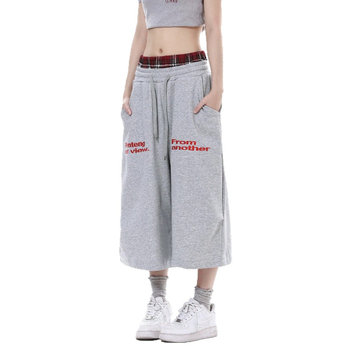 Pantaloni trening retro americani pentru bărbați și femei, vară 2026, croială subțire, lejeri, largi, drepti, lungime cropped