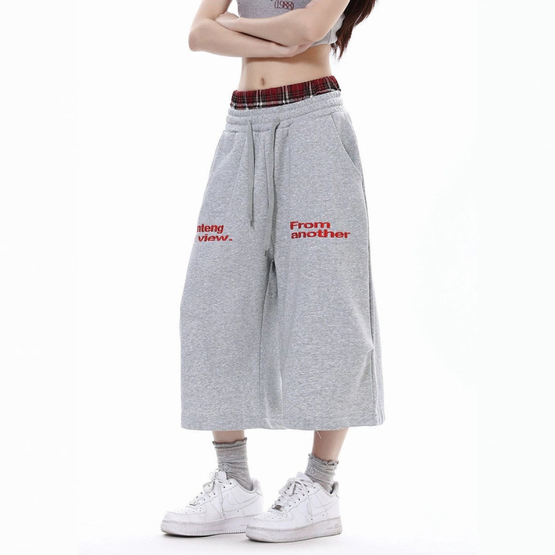Pantaloni trening retro americani pentru bărbați și femei, vară 2026, croială subțire, lejeri, largi, drepti, lungime cropped