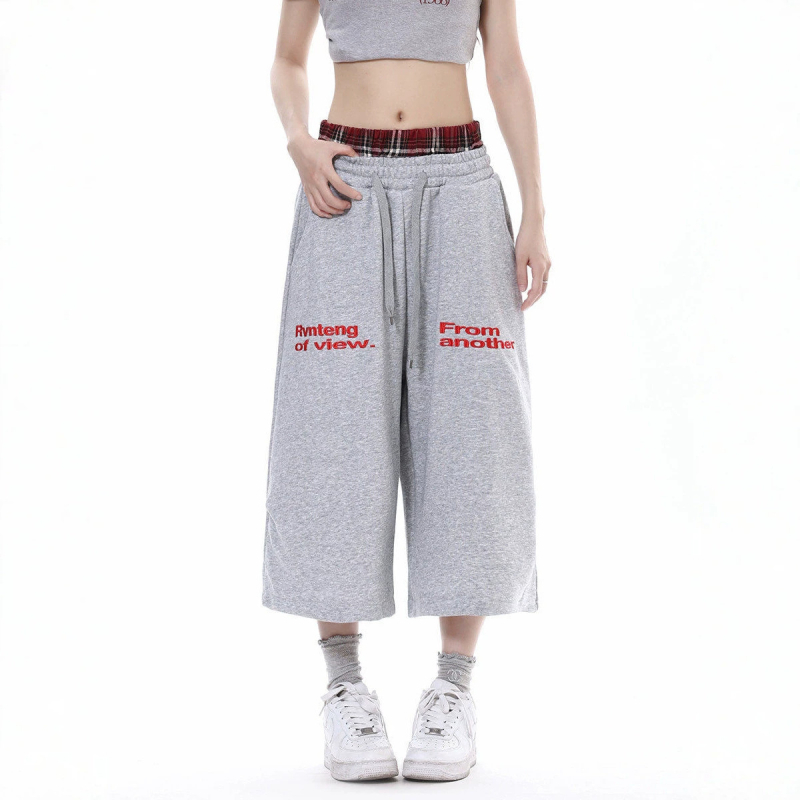 Pantaloni trening retro americani pentru bărbați și femei, vară 2026, croială subțire, lejeri, largi, drepti, lungime cropped