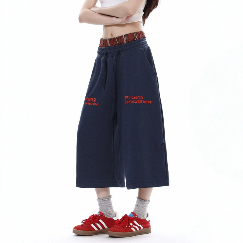 Pantaloni trening retro americani pentru bărbați și femei, vară 2026, croială subțire, lejeri, largi, drepti, lungime cropped